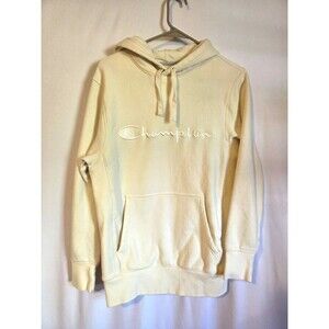 Champion Womens XS Ivory Pullover Hoodie Embroidered Spell Out Fleece Sweatshirt